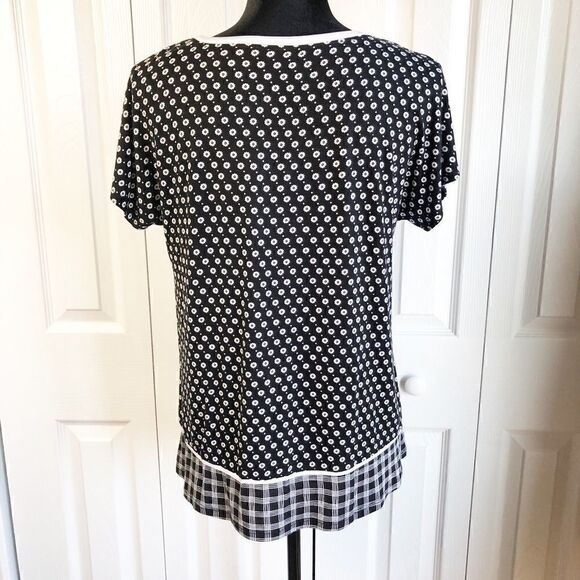 Kensie Top Round Neck Keyhole Black White Short Sleeve Plus Size Small - Picture 3 of 5